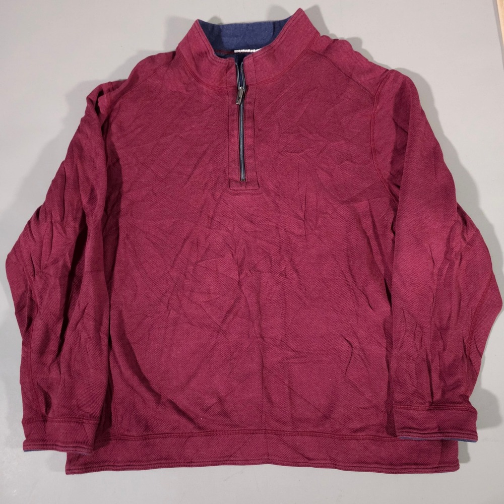 Tommy Bahama‎ Pullover Mens XL Burgundy Reversible Quarter Zip Cotton Tencel